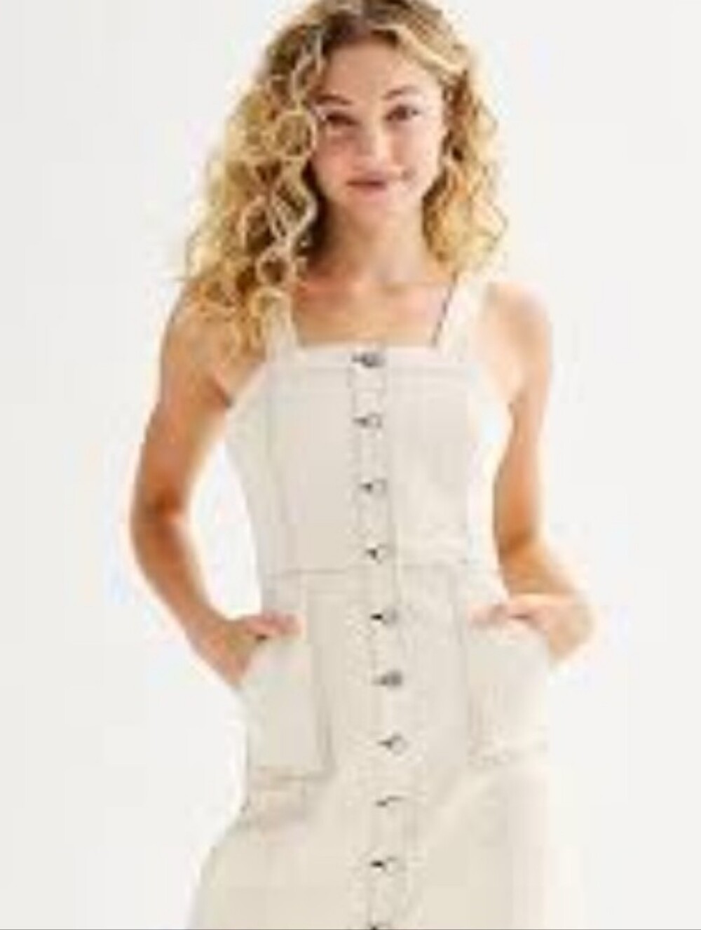 SO Cream Denim Dress with Button Detail